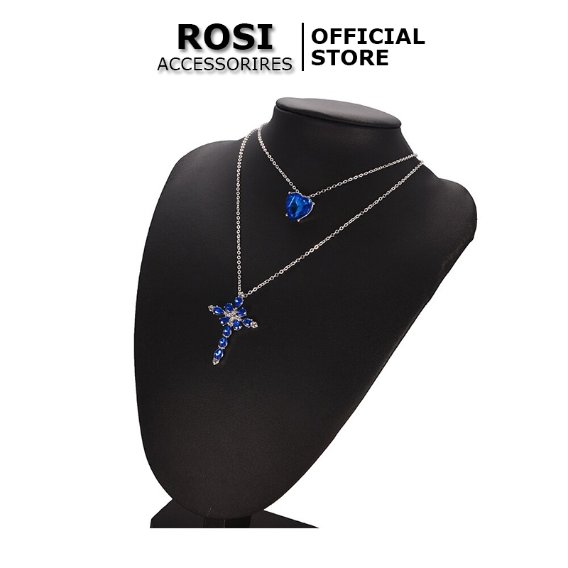 Dây chuyền nữ thời trang đính đá chữ thập, trái tim xanh cá tính