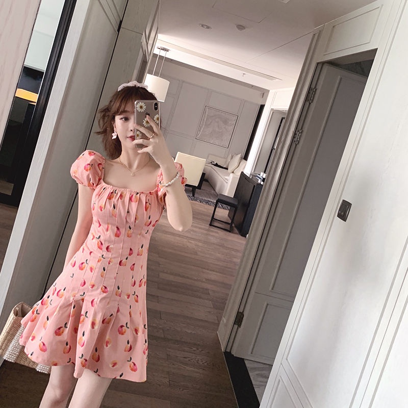 Đầm Tay Phồng Cổ Vuông Xếp Ly Dáng Rộng Thời Trang Xinh Xắn Cho Nữ  tao bao