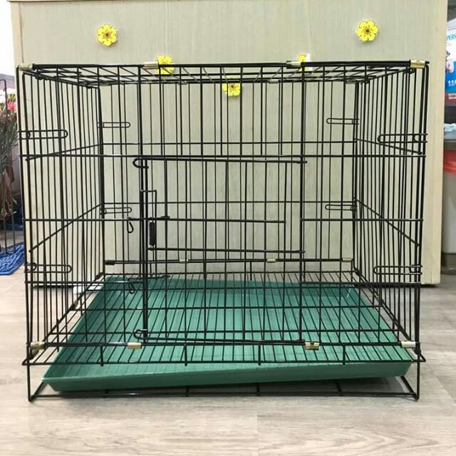 Chuồng Sắt Tĩnh Điện Size 40x60 cao 50 Dưới 10kg - Chuồng Sắt Xếp Gọn Kèm Mâm Hứng