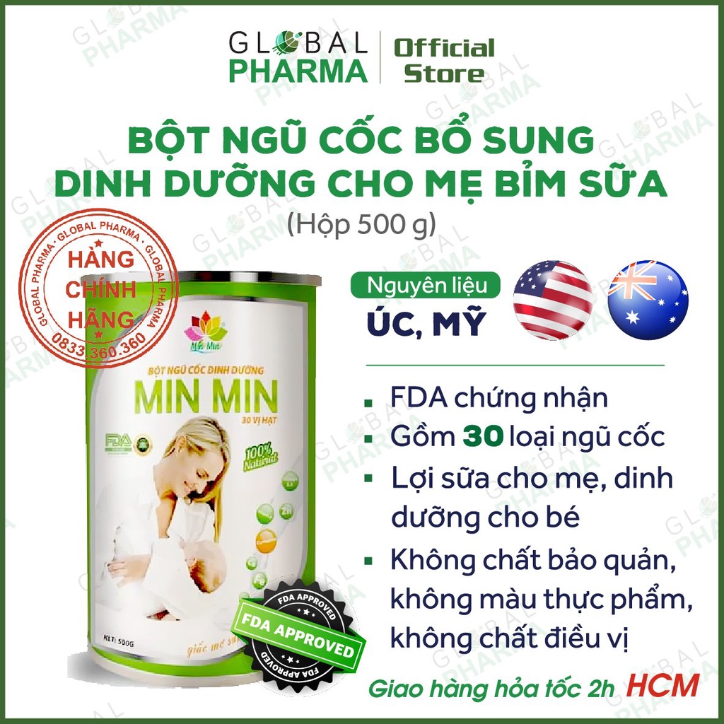 [ORGANIC 100%] Ngũ Cốc MinMin Lợi Sữa, Giảm Nghén, Phục Hồi Sức Khỏe Sau Sinh (H/500g) -Không đường, Không chất bảo quản