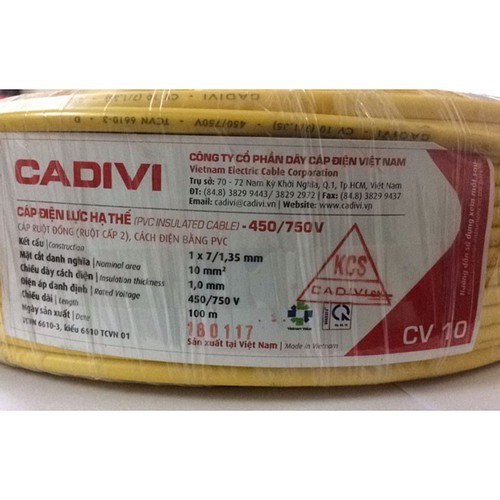 Dây cáp điện Cadivi loại đơn CV 8.0 ,10 mm (Cuộn 100m)