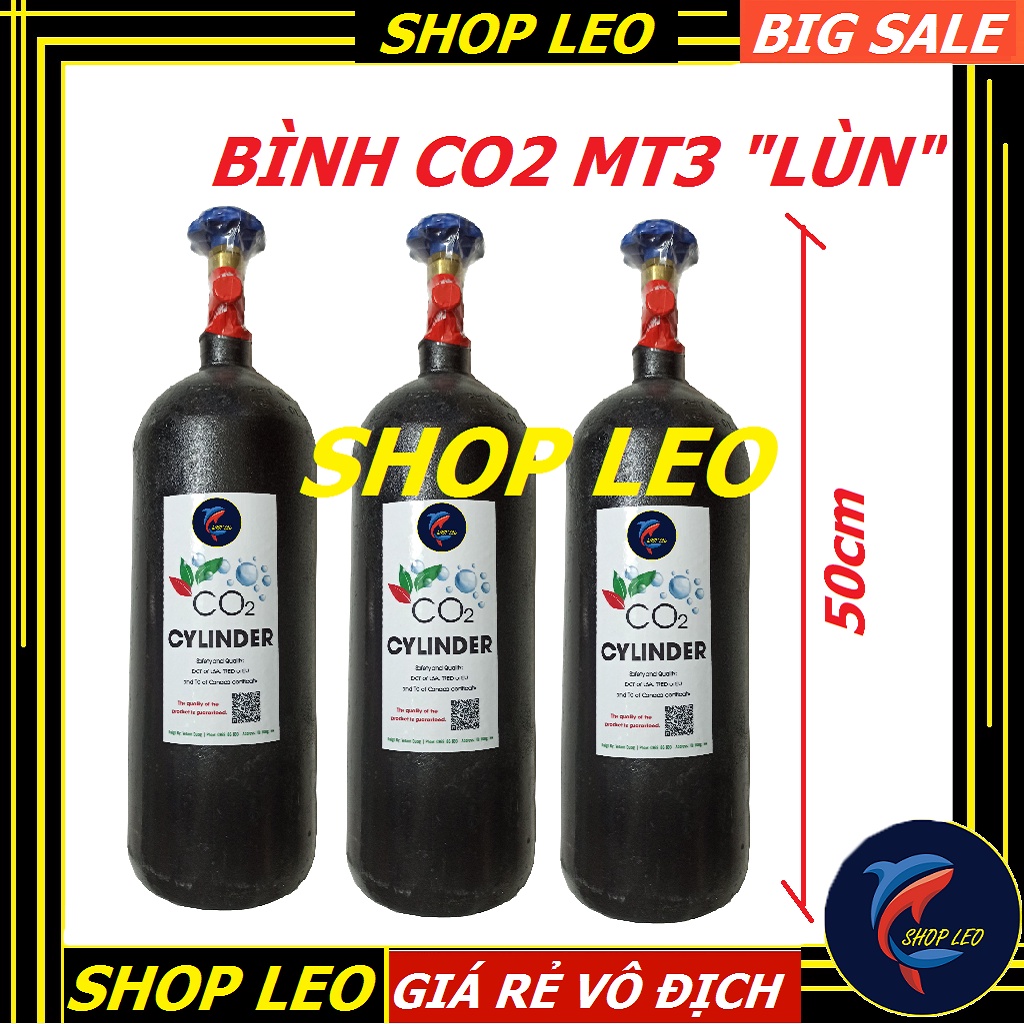 Bình Co2 (3Kg) &quot;LÙN&quot; Full Bộ Van Điện- Trọn bộ bình Co2 MT3 (3kg) - bình MT3 thủy sinh - phụ kiện thủy sinh - Shopleo