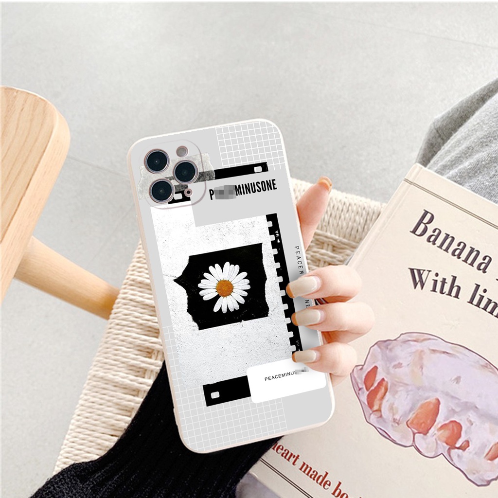 Ốp iphone - Ốp lưng iphone cạnh vuông Hoa cúc đen trắng dành cho ip 6 đến 14promax - ng069