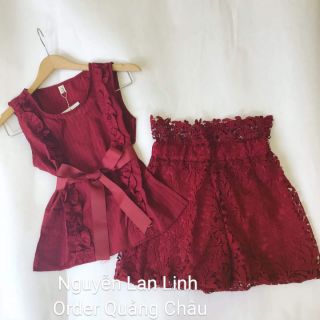 Set áo + quần ren đen trắng ( ảnh thật )