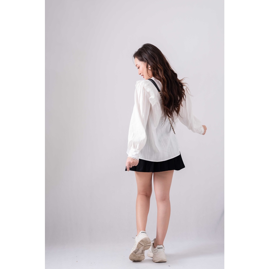Áo sơ mi nữ trắng cổ bèo viền tay xinh xắn Juka Shop