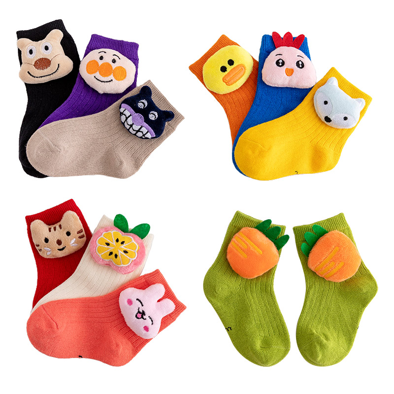 Tất cotton màu kẹo mềm mại họa tiết hoạt hình 3D kiểu Hàn Quốc cho bé gái tập đi