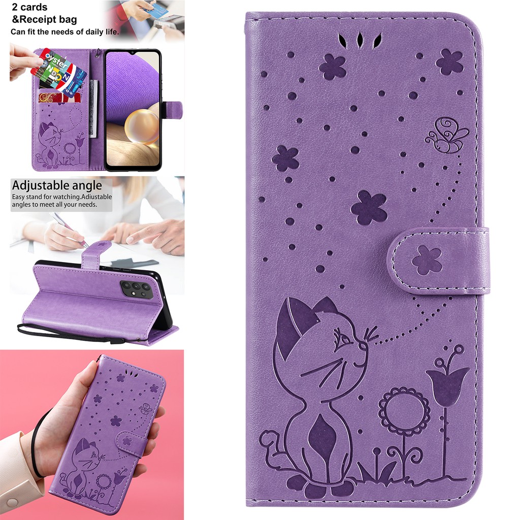 Bao da điện thoại kiểu ví gập nam châm có ngăn thẻ cho Samsung Galaxy S21 Fe A82 A22 A72 A52 A52s 5g A02S A03S A32 4g