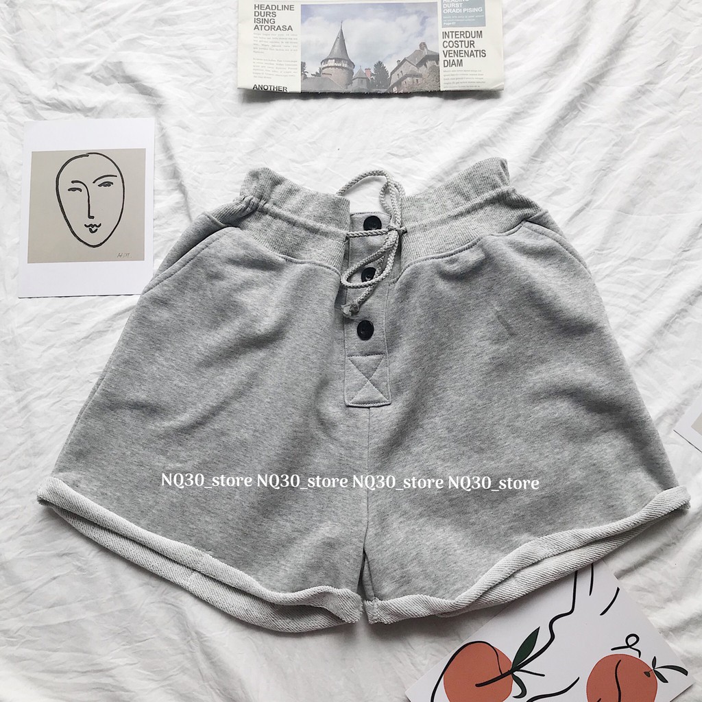 Quần Short Cạp Cao Nỉ Chân Cua Nữ Ullzang | BigBuy360 - bigbuy360.vn