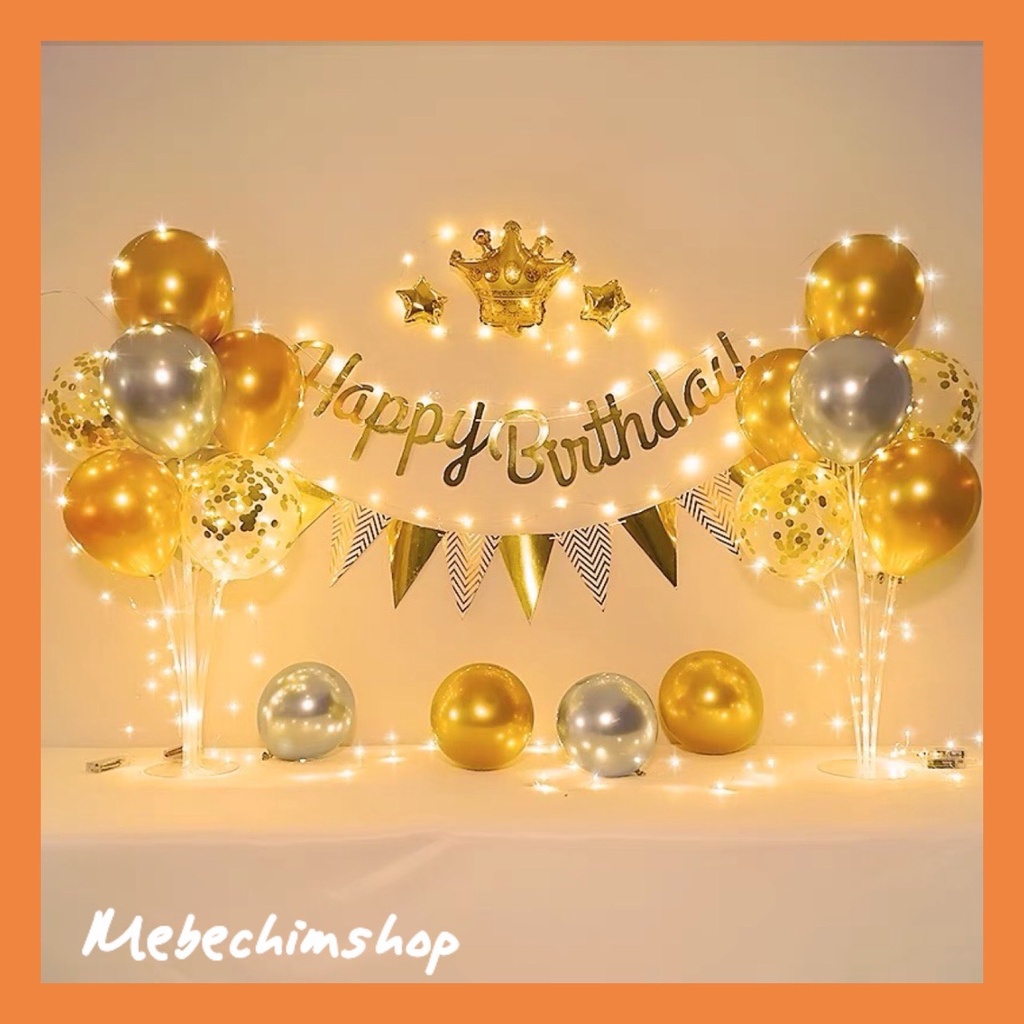 (TẶNG ĐÈN LED) SET BÓNG BAY TRANG TRÍ SINH NHẬT STYLE CHẢNH CK01 MÀU VÀNG
