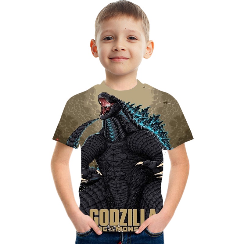 Áo thun tay ngắn in họa tiết Godzilla 3D thời trang cho bé trai