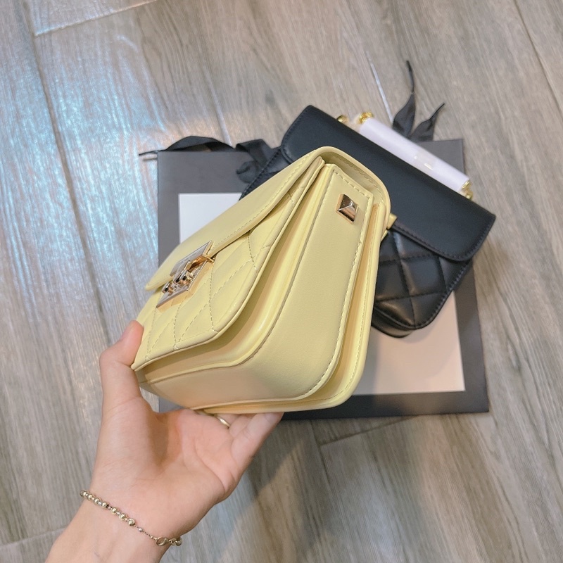 Túi CK Ô Trám Khoá Miu Size 18 dây xích Đeo chéo kèm túi vải