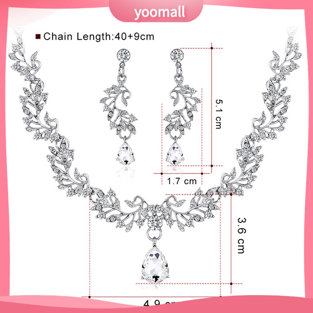 1 Set Vòng cổ + Bông Tai Hình Lá Đính Đá Sang Trọng