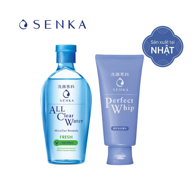 Bộ đôi làm sạch sâu kiểm soát nhờn cho da dầu Nước tẩy trang Fresh 230ml &amp; Sữa rửa mặt Senka Perfect Whip 120g