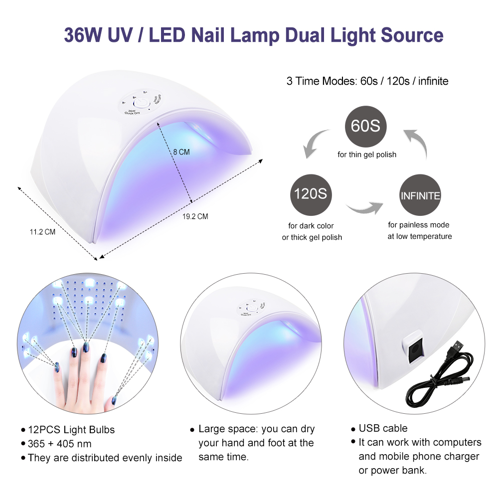 [Hàng mới về] Đèn LED UV hong khô móng tay 36W 60/120 giây