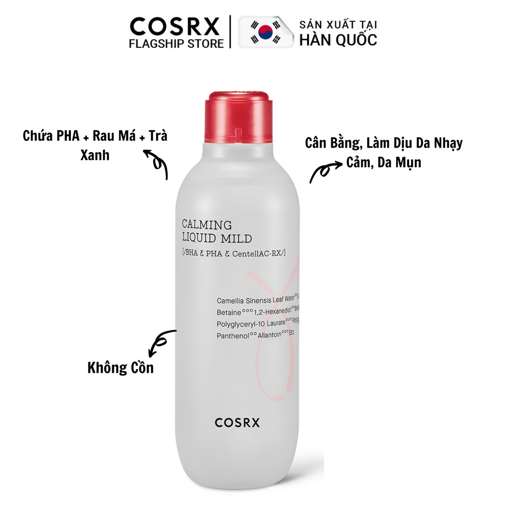 Nước Cân Bằng Da Mụn Và Nhạy Cảm Không Cồn (PHA + Rau Má) COSRX AC Collection Calming Liquid Mild Toner 125ml