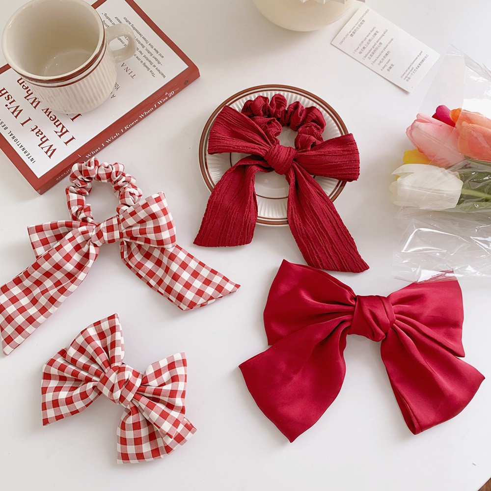 Cột tóc scrunchies-bst cột tóc màu đỏ phong cách nàng thơ Pháp