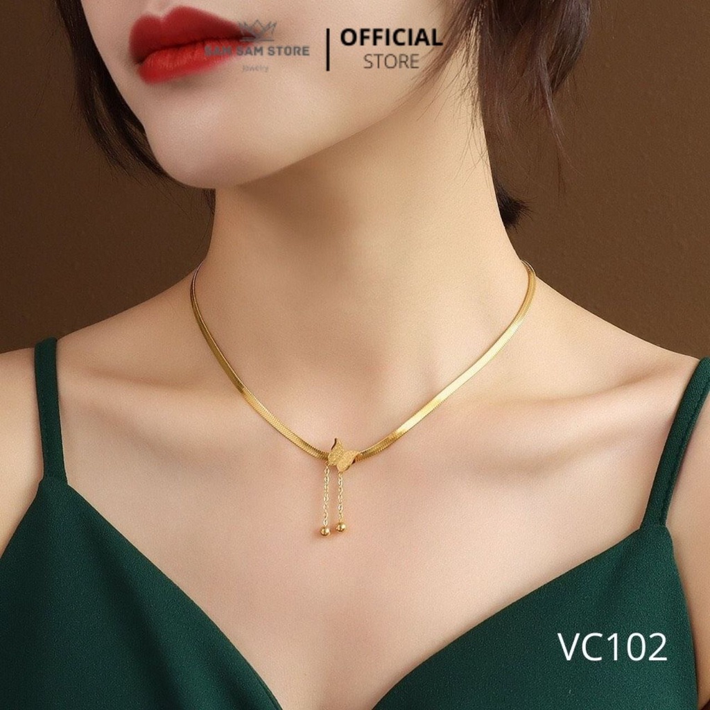 Dây chuyền titan nữ không đen hình mì hình con bướm VC102