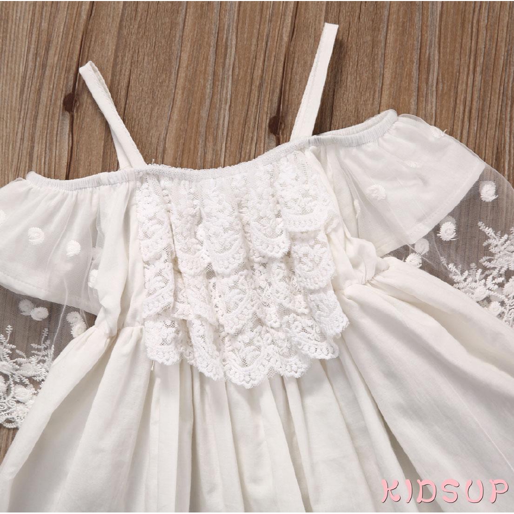 Đầm xòe phối ren màu trắng xinh xắn cho bé gái