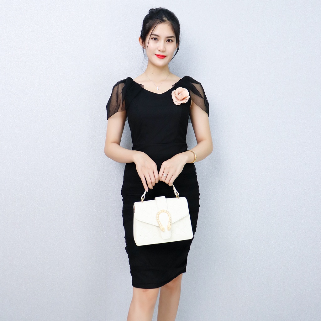 Đầm Body Công Sở Dự Tiệc Sang Trọng Bigsize AMYRA ,Thiết Kế Dáng Ôm Tay Phối Lưới Quyến Rũ Thanh Lịch Cao Cấp DA193