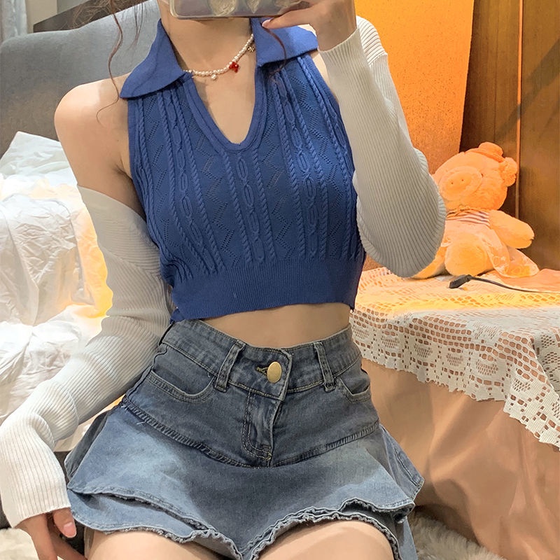 Jiashucheng Hàng Có Sẵn Áo Dệt Kim Sát Nách Dệt Kim Dáng Ôm Ngắn Thời Trang Mùa Hè Tinh Tế Cho Nữ