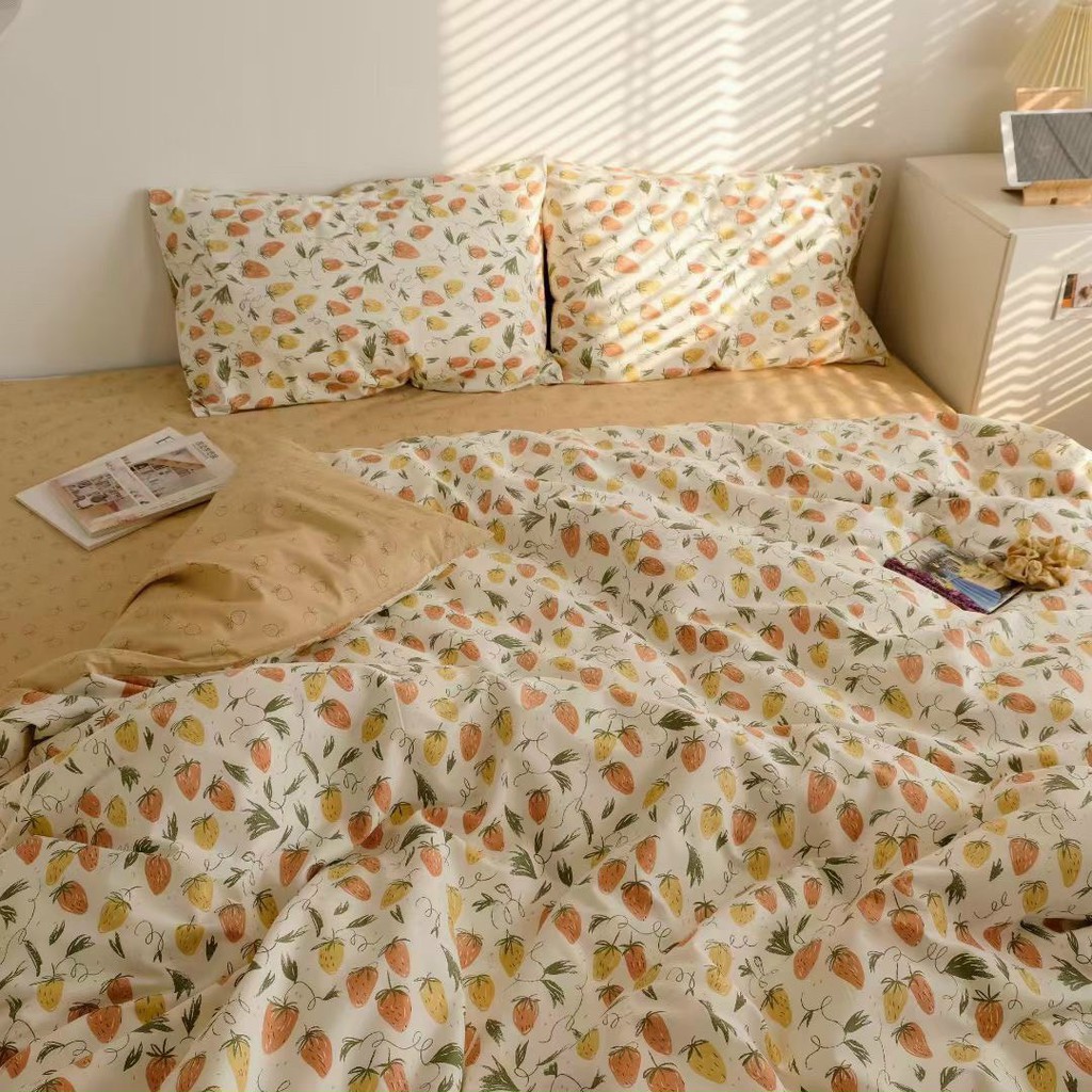 Bộ chăn ga gối ga giường cotton living Hàn Quốc các mẫu hoa quả mới nhất - Ngân Khánh Bedding drap giường