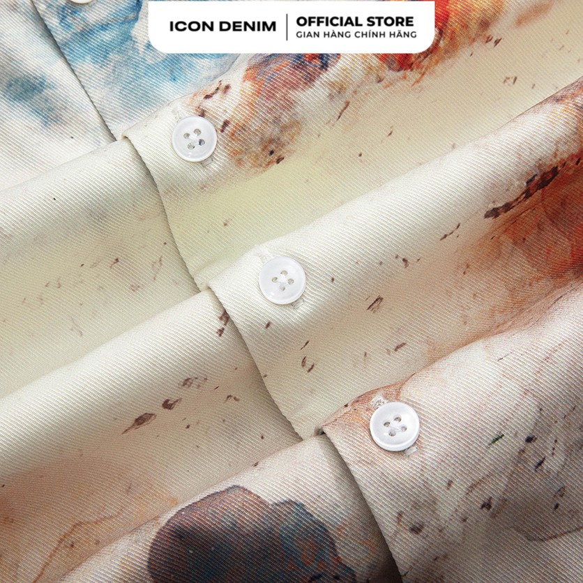 Áo Sơ Mi Nam ICON DENIM Tay Ngắn Cổ Bẻ Họa Tiết Họa Tiết Vẩy Sơn Watercolor Art Phom Xuông | BigBuy360 - bigbuy360.vn