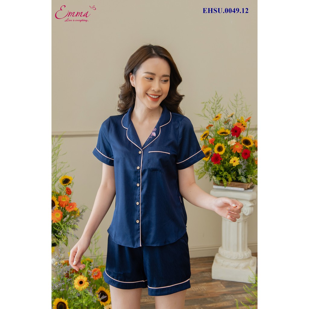 Bộ Mặc Nhà Pyjama Lụa Áo Ngắn Tay, Quần Đùi Emma EHSU.0049.12