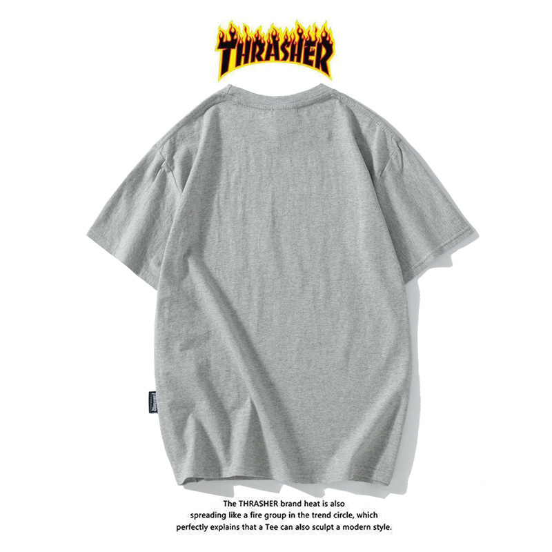 Áo thun cotton tay ngắn dáng rộng in họa tiết chữ Thrasher phong cách thể thao thời trang cho cặp đôi