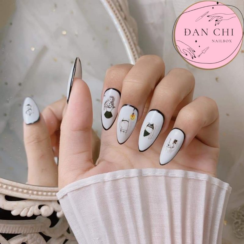 NailBox móng úp thiết kế sẵn Mẫu Trắng Đen