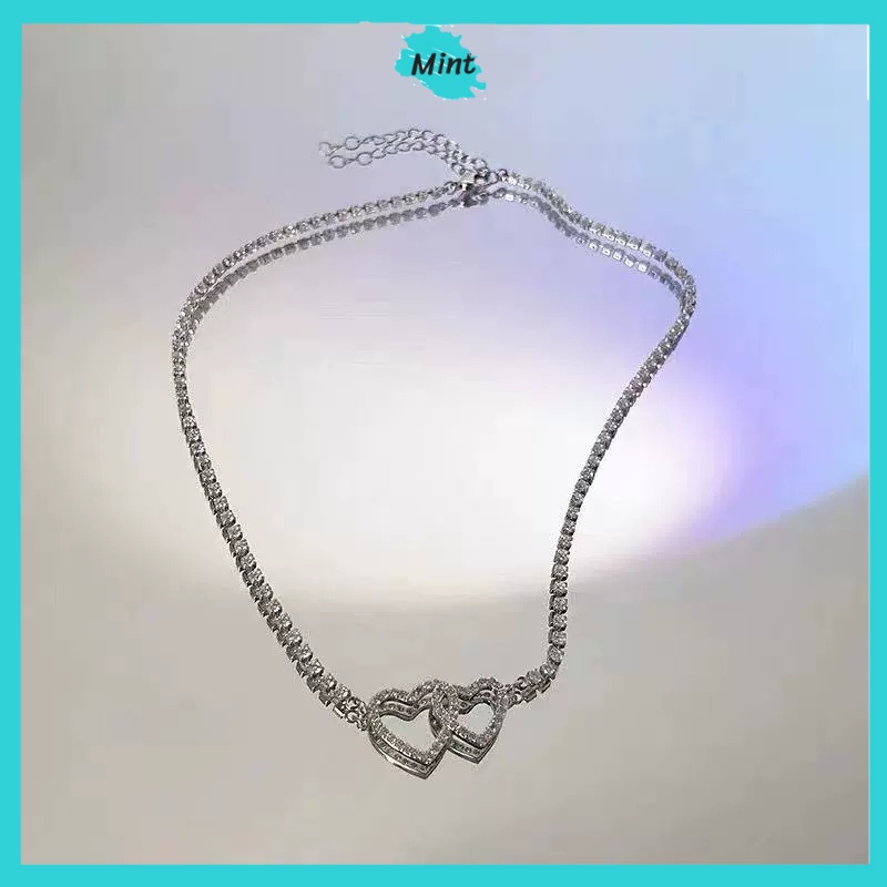 Vòng Cổ Choker ❤️FREESHIP❤️ Dây Chuyền Nữ Đính Chuỗi Đá Nhỏ Hình Trái Tim Lồng Nhau