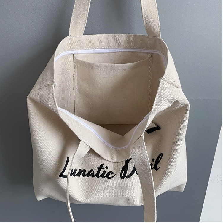 Túi tote túi vải canvas có khóa miệng ngăn phụ bên trong phong cách Hàn Quốc hợp thời trang