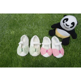 Giày bé gái móc len đính nơ GBG04