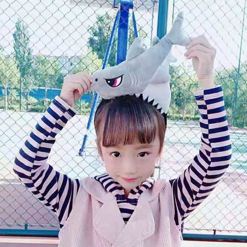 Băng Đô Cài Tóc Đính Hoạt Hình Cá Mập Nhồi Bông Kiểu Hàn Quốc Dễ Thương Cho Bé Gái