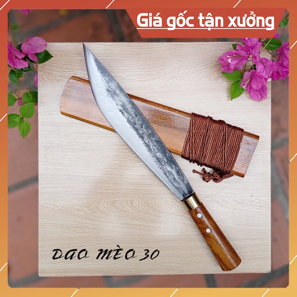 Dao Đi Rừng, Mèo Lưỡi 30, Rèn Thủ Công Từ Thép Nhíp Nga, Kèm Bao Gỗ