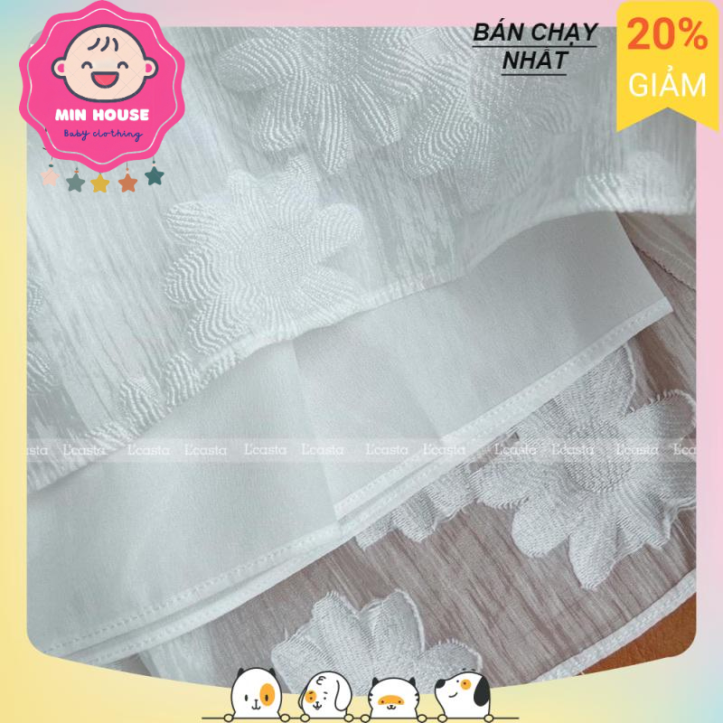 Đầm trắng công chúa tay phồng cho bé gái đi tiệc, du lịch