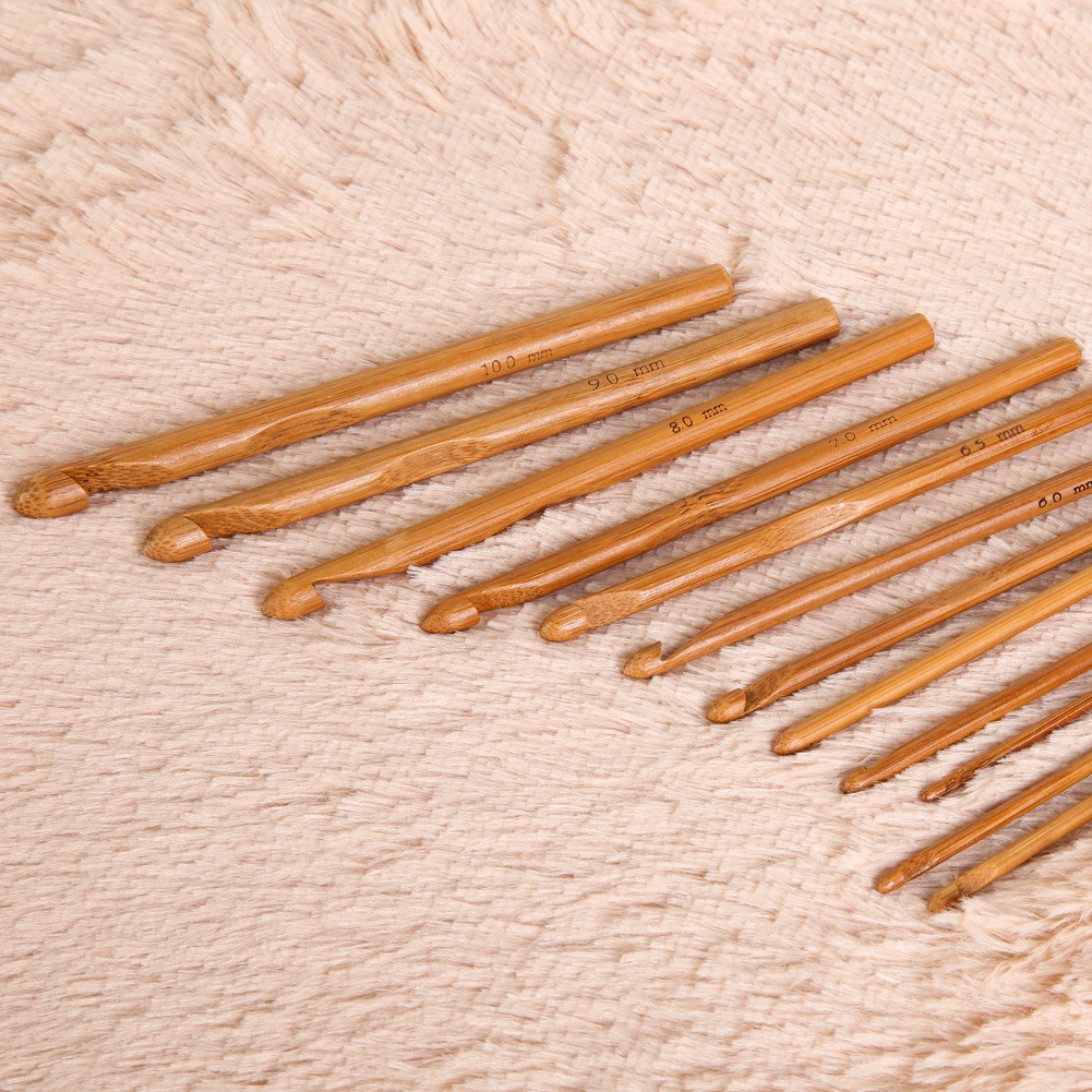 Bộ 12 dụng cụ móc đan len bằng gỗ trúc