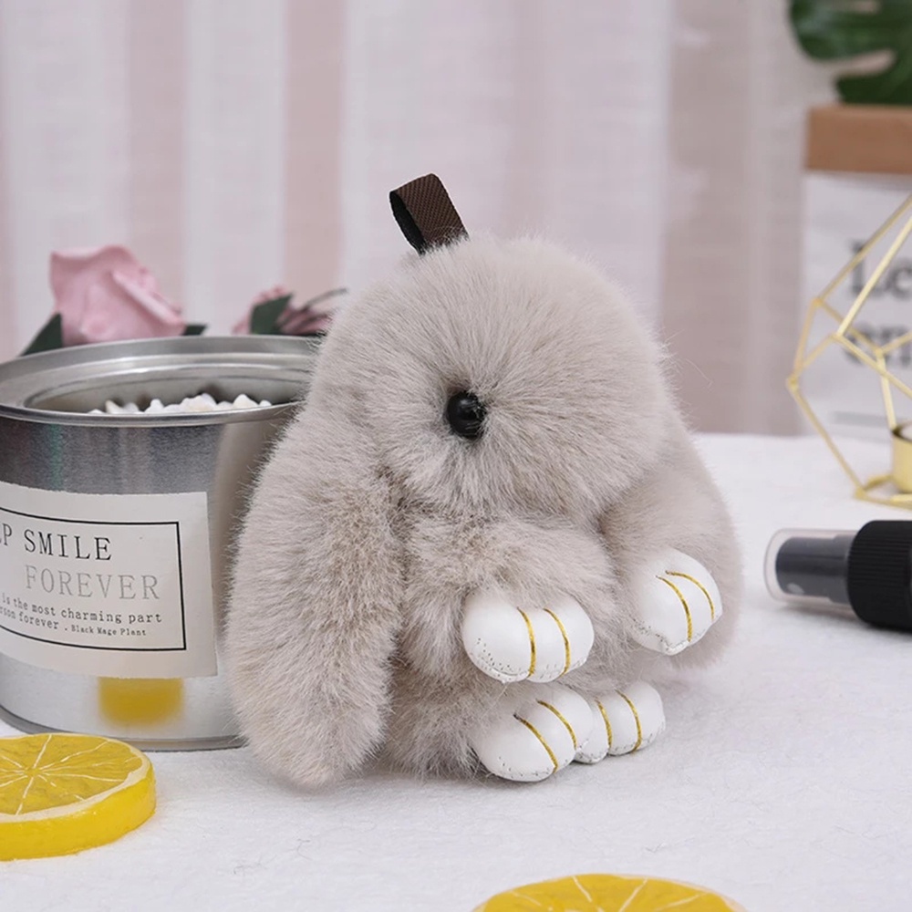 Móc khóa hình thỏ nhồi bông trơn màu bằng len xinh xắn tùy chọn