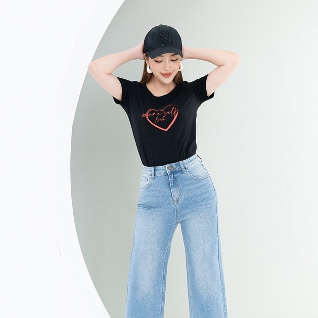 Áo phông in hình tim chất liệu Cotton Compact LOZA PT402046