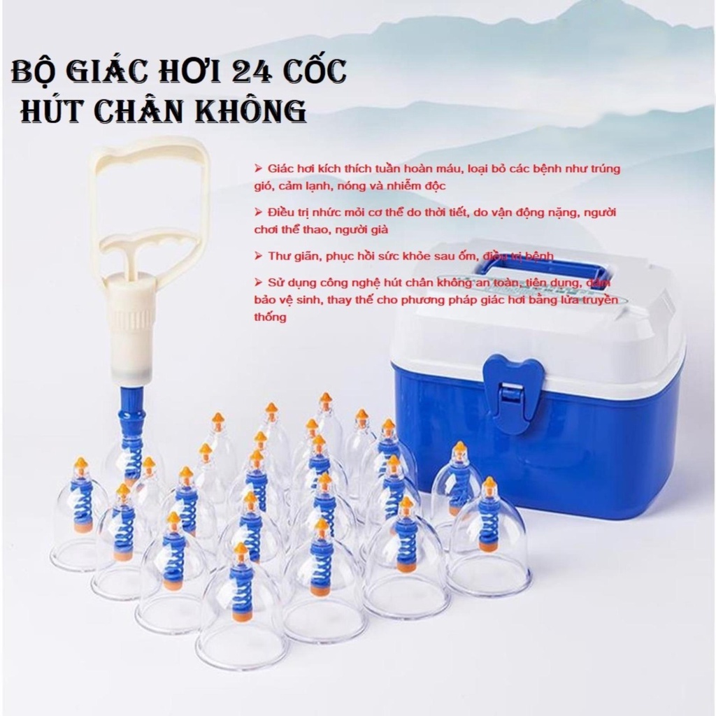 Bộ giác hơi 24 ống chân không, Bộ giác hơi không dùng lửa (24 phụ kiện), Giúp giải độc tố, Cho cơ thể khỏe mạnh