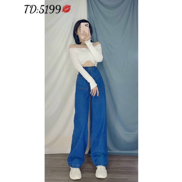 Quần baggy jeans, quần bò jean baggy ống rộng lưng cao màu xanh mã 5163