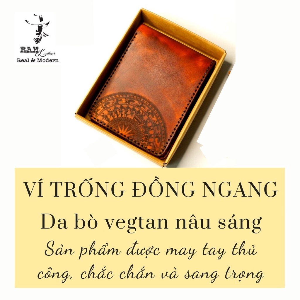 Ví nam handmade Trống Đồng Việt Nam da bò Italia Vegtan Ý bền chắc nhuộm thủ công màu nâu sáng chính hãng RAM Leather