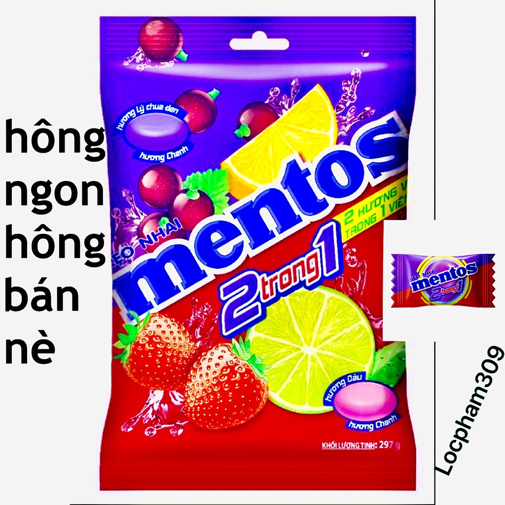 (Sale lấy 5 sao) 3 cây kẹo Mentos 2 trong 1 (Chanh Lý chua đen &amp; Dâu chanh) kẹo nhai ăn vặt ngon hấp dẫn