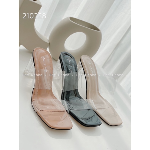 BEESHOES- GUỐC DA BÓNG GÓT TRỤ CAO 5 PHÂN - GUỐC DÉP DA MỀM ĐI CHẮC CHÂN QUAI BÓNG SẴN MÀU ĐEN KEM BE 210228