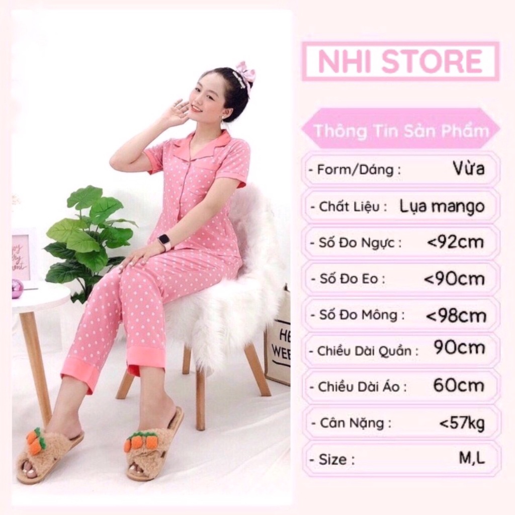 [FREESHIP 50K] BỘ MẶC NHÀ NHISTORE PIZAMA  QUẦN DÀI TAY NGẮN HỌA TIẾT CHẤM BI SIZE 45-75KG