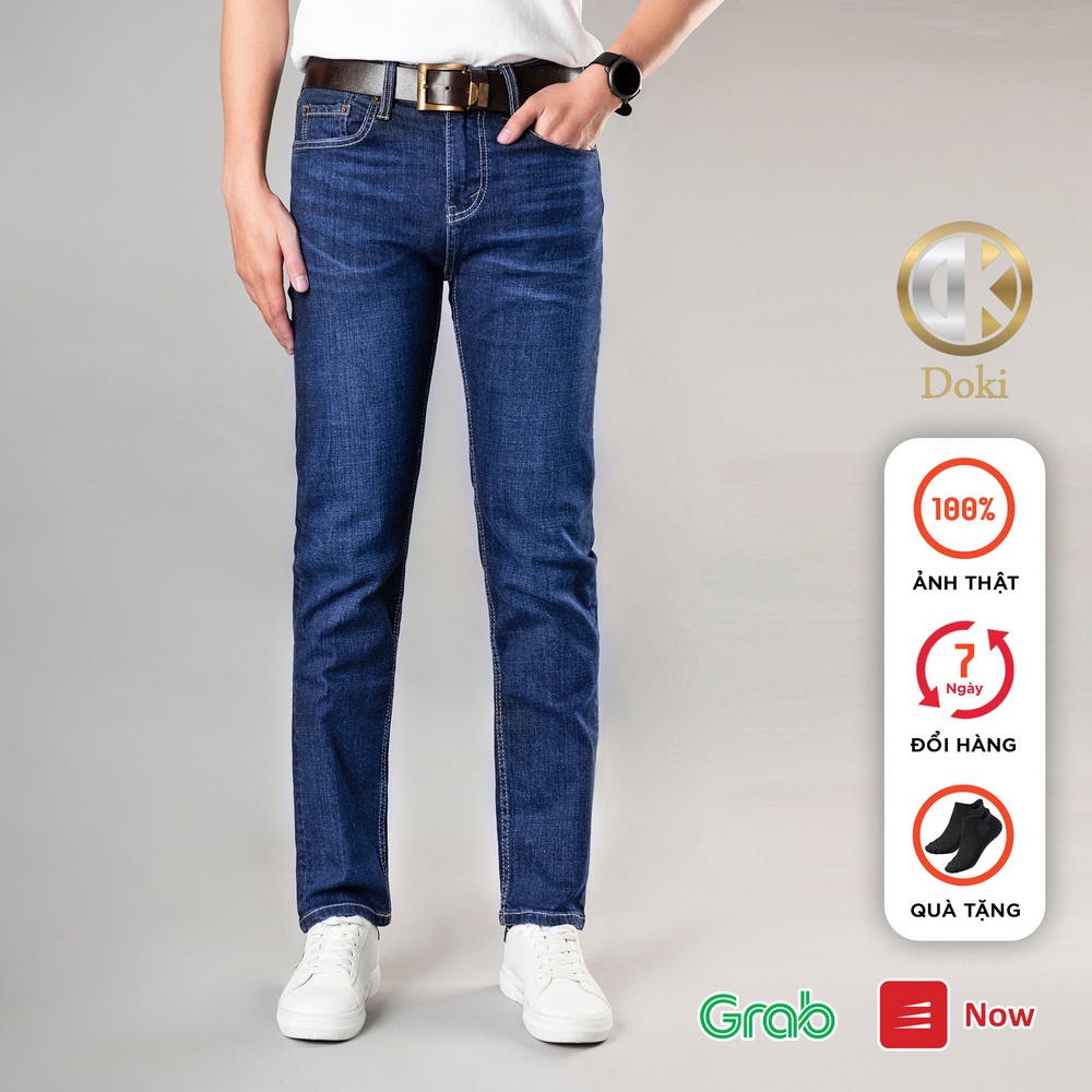 Quần Jean Nam Cao Cấp Màu Xanh Đậm DK-04 Dáng Ôm nhẹ, ống 17-18, Chất vải co giãn, thoáng mát - DOKI