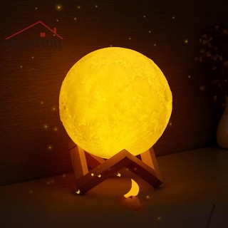 3D Print Moon Lamp Rechargeable LED Night Light Touch Switch Bedside Lights