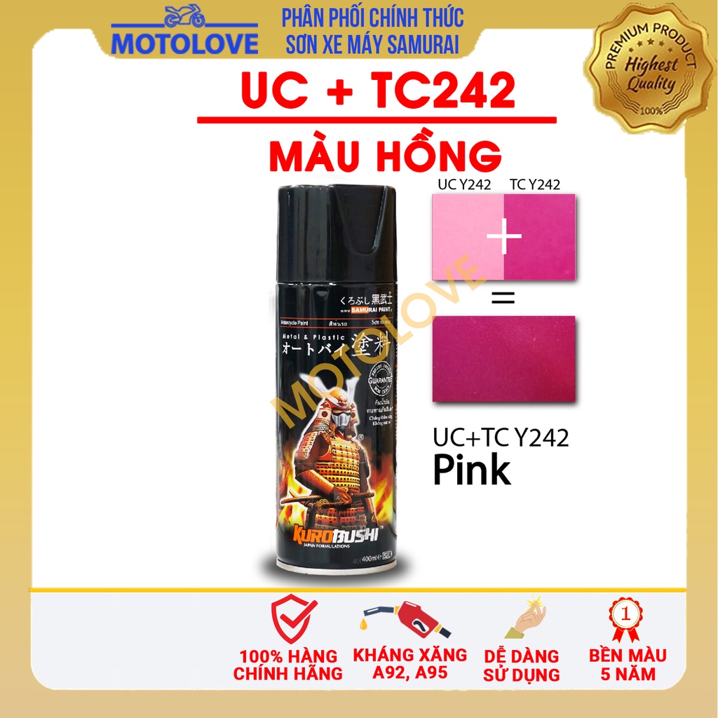 Combo Combo sơn samurai hồng ánh kim UC+TCY242  loại 2K chuẩn quy trình độ bền 5 năm gồm 2K04 - UCY242 - TCY242 -2k01