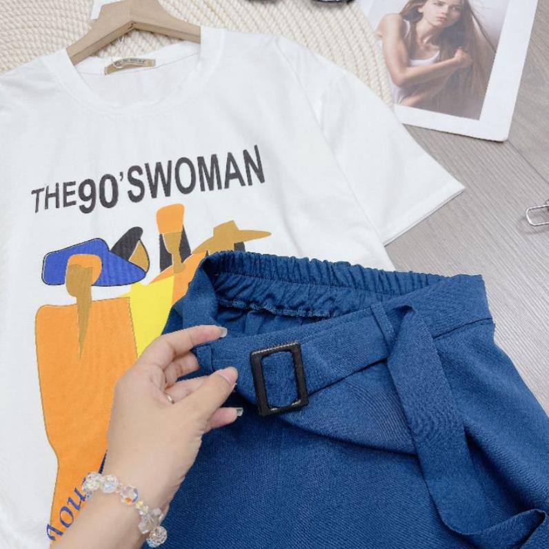 [ 𝐅𝐑𝐄𝐄 𝐒𝐇𝐈𝐏 ] SET ÁO HOẠT HÌNH WOMEN MIX CHÂN VÁY XẺ XANH DÀI