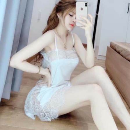 Đầm ngủ phi lụa phối ren sexy (có che tên)