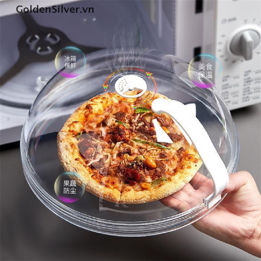 【GoldenSilver】 Microwave Food Anti-Sputtering Cover With Handle Heat Resistant Microwave Food .